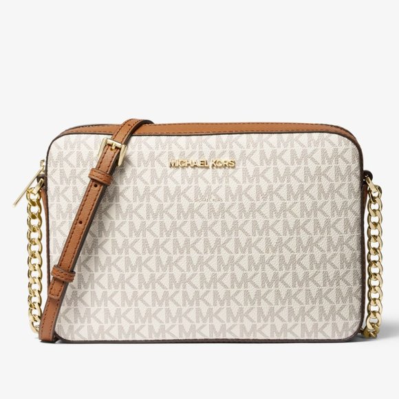 New Michael Kors Jet Set Large Logo Crossbody Bag Vanilla - Picture 1 of 3